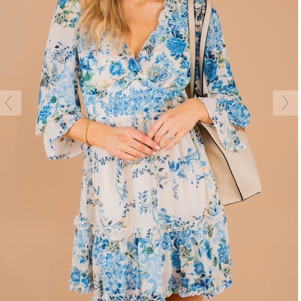 Floral dress blue and white with back details